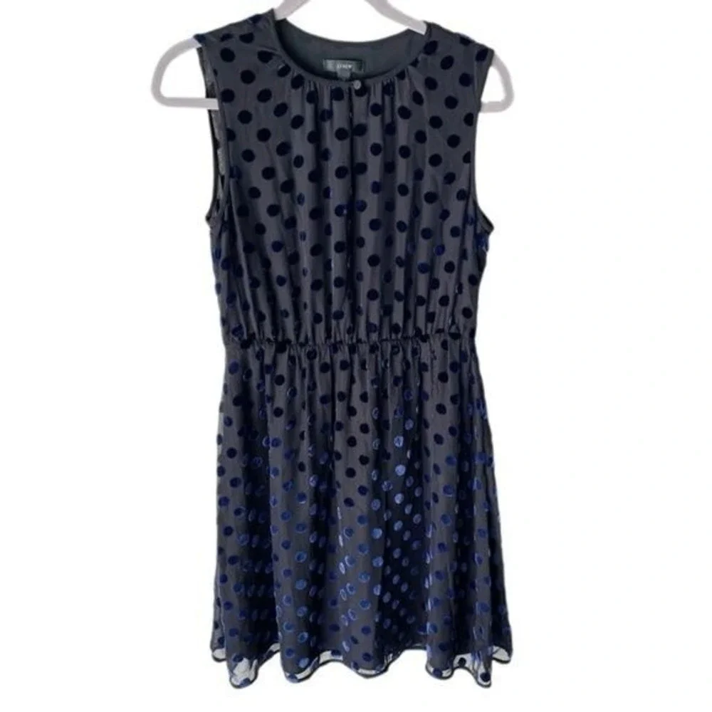 J. Crew Dress Womens 6 Velvet Polka Dot Black Navy Blue Fit Flare Cocktail F9829
